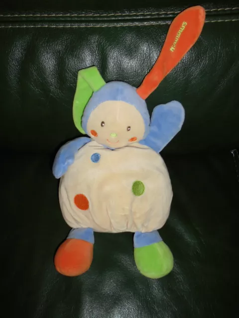 Doudou Nounours Peluche Lapin Bleu Beige Pois Vert Orange 30 cm
