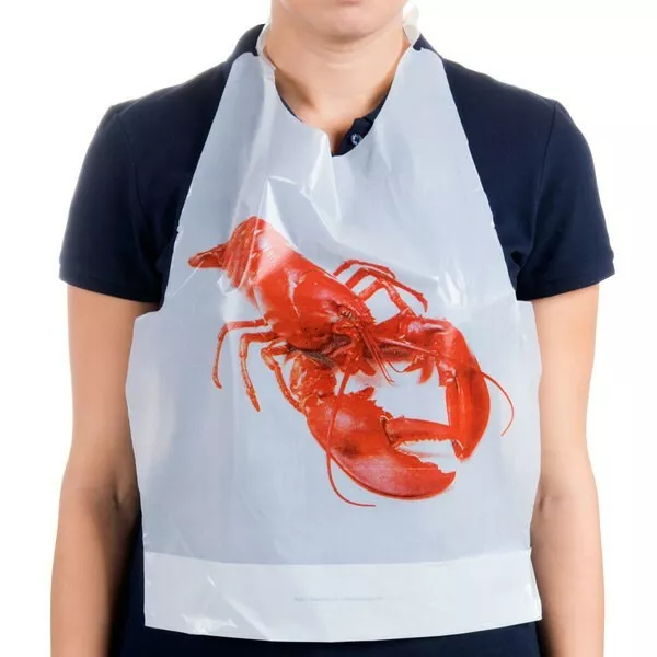 Lightweight Adult Size White Disposable Poly Lobster Bib With Tie - 500/Box