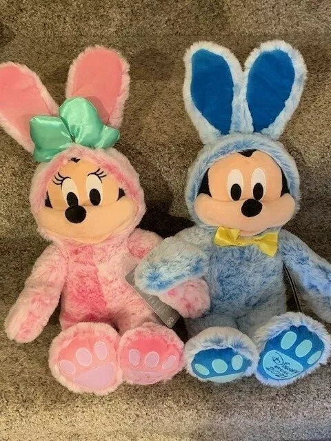 New Disney Store Mickey & Minnie Mouse Bunny Easter 2021 Soft Plush w/ Tags New