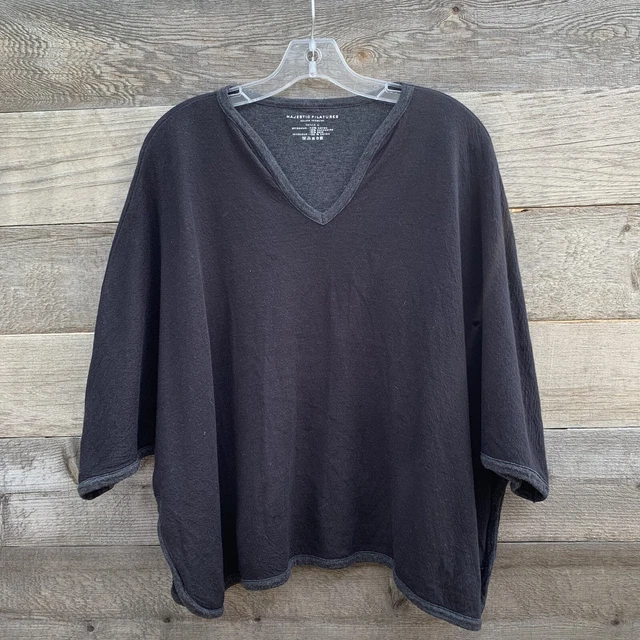 Majestic Fillatures Tee Women Cotton Cashmere Silk Short Dolman Sleeve Gray 1 Sz