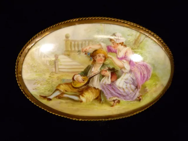 Beautiful French Hand Painted Porcelain Medallion Period Brass Frame Circa 1880