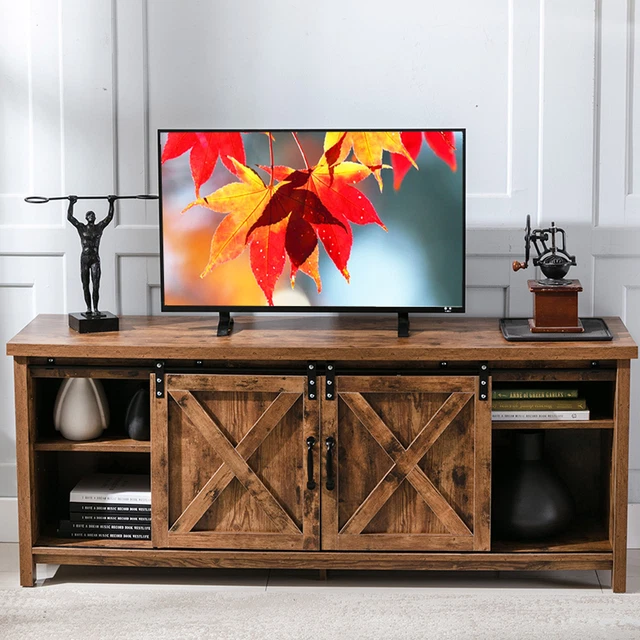 RUSTIC WOODEN TV Stand Farmhouse Barn Door Entertainment Center for 50