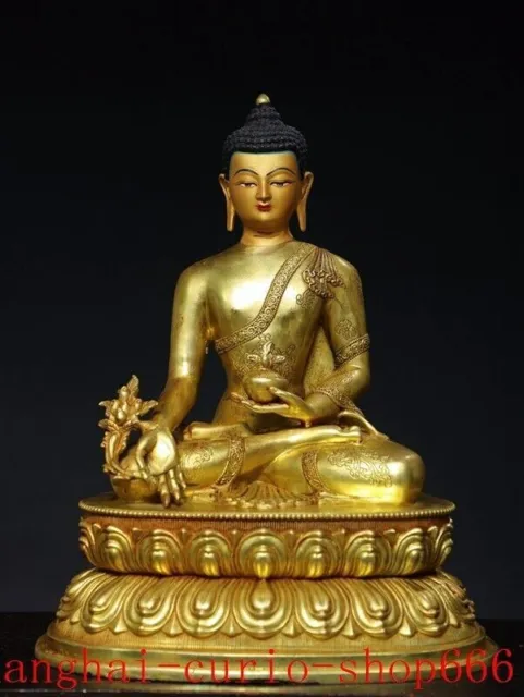 12.4"old Tibet Buddhism Bronze Gilt Shakyamuni Sakyamuni Amitabha Buddha Statue