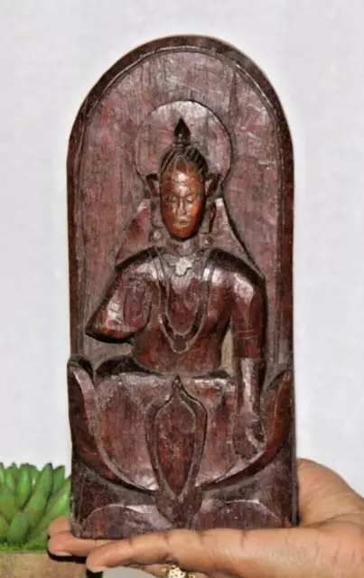 Antik Holz Dekor Hindu Religiös Die Creater God Lotus Brahma Statue Panel