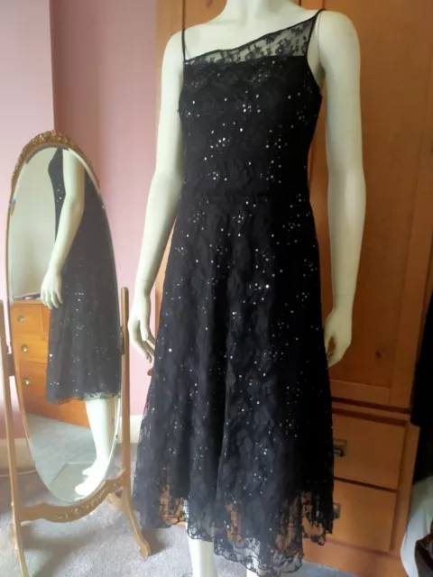 Laura Ashley Black Lace Sequins Cocktail Evening  Dress Uk 12