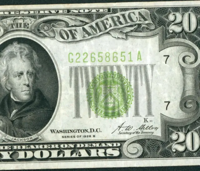 $20 1928 B Lgs Lime (( Light Green Seal )) ** Daily Currency Auctions