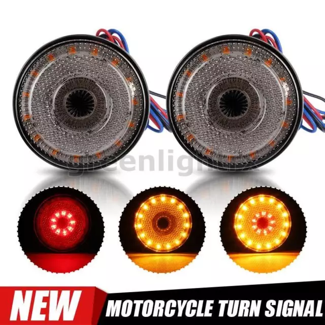 2X LED Motorcycle Reflector Rear Tail Brake Turn Signal Light Round Red Amber