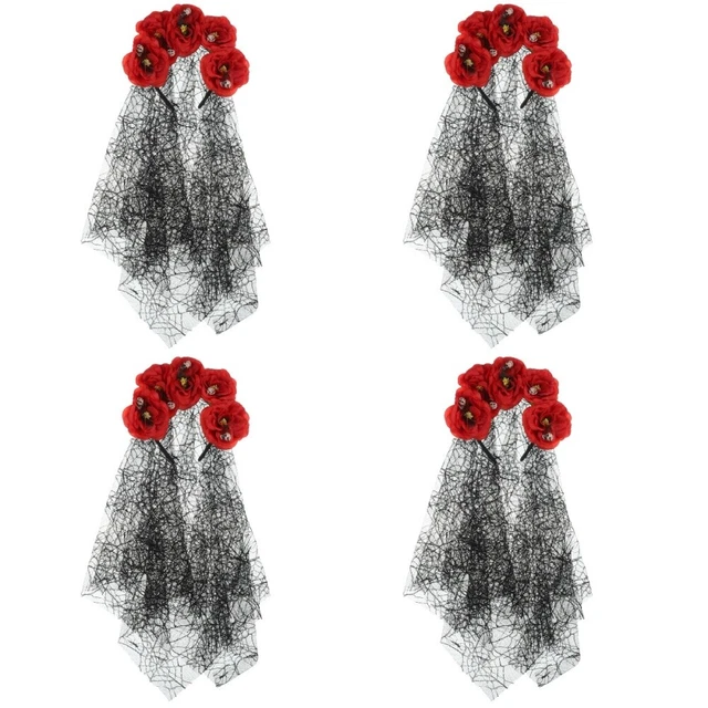 4pcs Halloween Veil Flower Band Gothic Bandband Cosplay Costume Headpice Veil