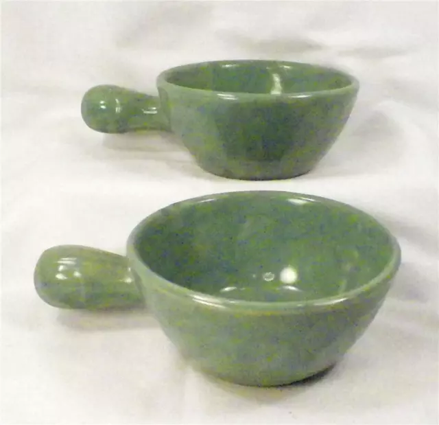 2 Soup Bowls Green Pottery Porringers Bowls Baking Dishes Casseroles USA Vintage