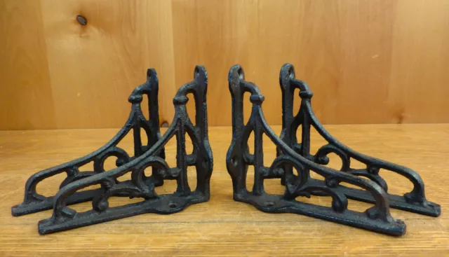 4 SMALL BROWN ANTIQUE-STYLE 4" SHELF BRACKETS CAST IRON rustic garden SCROLL