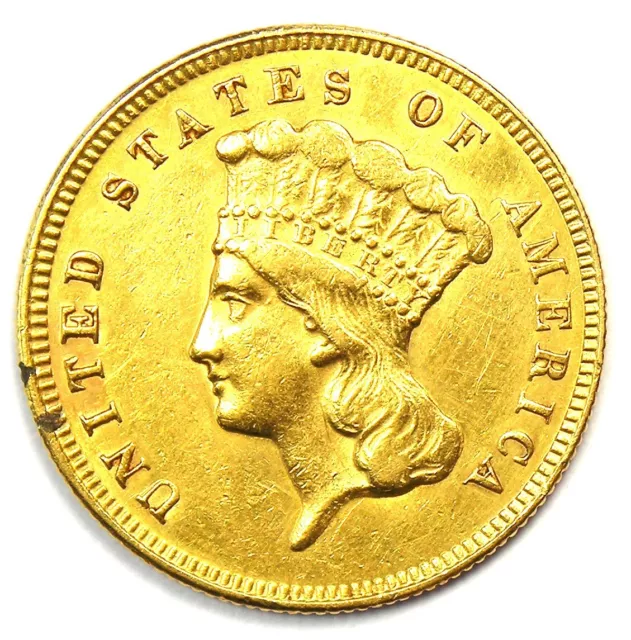 1874 Three Dollar Indian Gold Coin $3 - Choice AU Details (Ex-Jewelry) - Rare!