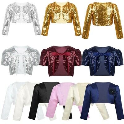 Girls Long Sleeve Sequins Cardigan Shiny Jacket Party Outwear Bolero Shrug Tops