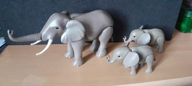 Playmobil  Animal Zoo Savane Jungle Grand Elephant Et Deux Elephanteaux