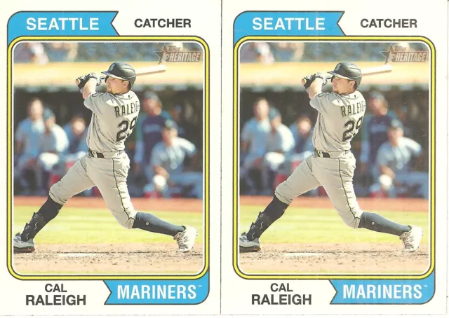 2 Card 2023 Topps Heritage Cal Raleigh Baseball Card Lot #350