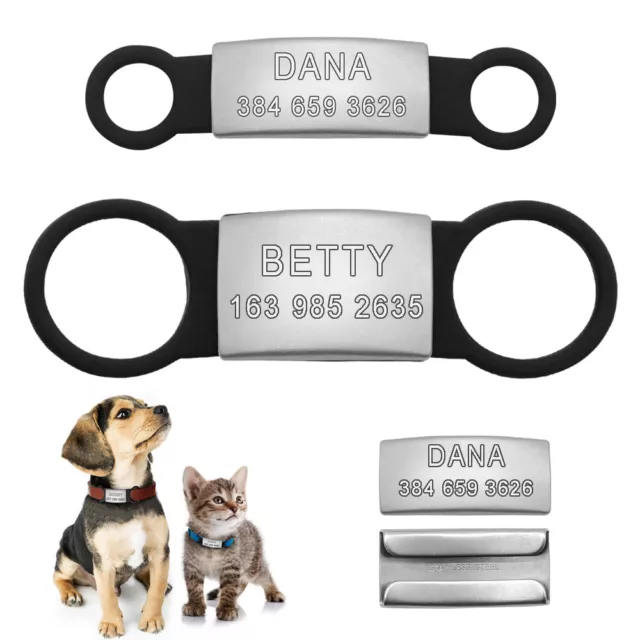 Personalised Slide-On Dog ID Tags Stainless Steel No Noise Pet Cat Collar Tags