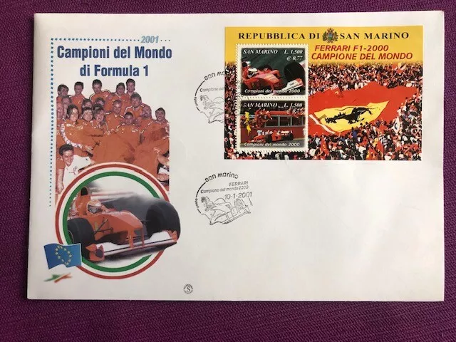 San Marino 2001  Fdc  Ferrari Campione Del Mondo Di Formula 1