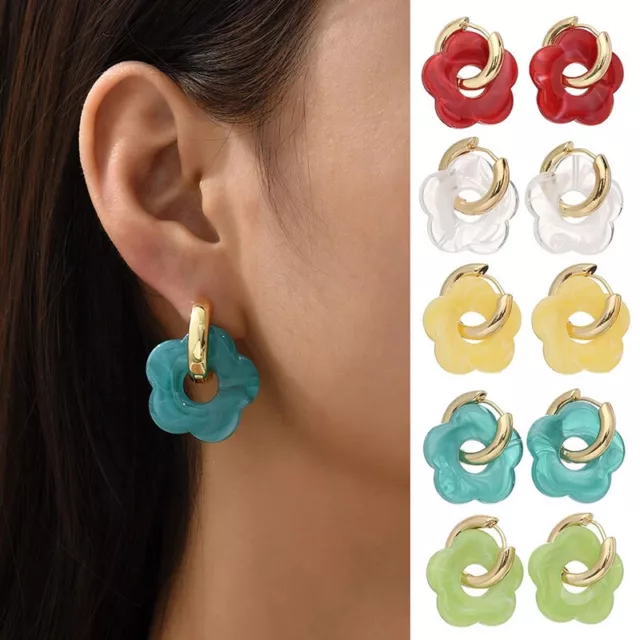 Fashion Women Flower Shape Yellow White Resin Hoop Earrings Acrylic Drop Earring