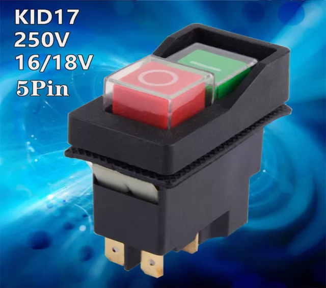 250V KJD17F IP54 5-Pin Start/Stop No Volt Release Switch for Workshop Machines