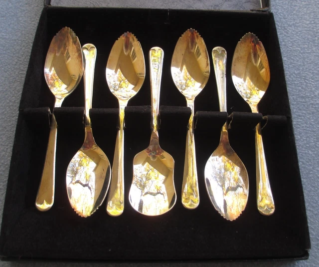 SHEFFIELD ENGLAND SILVERPLATE Grapefruit Set in Box 6 Fruit Spoons