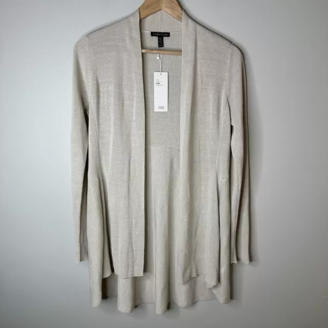 NEW Eileen Fisher Open Front Fine Organic linen Cardigan Neutral Minimalist XS