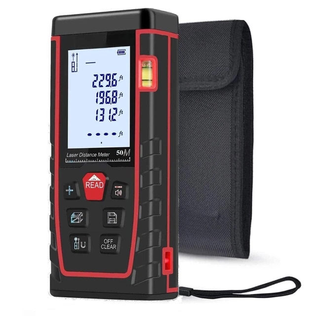Laser Range Finder/Distance Measuring Meter Tape (Black; 164 Feet/50 m)