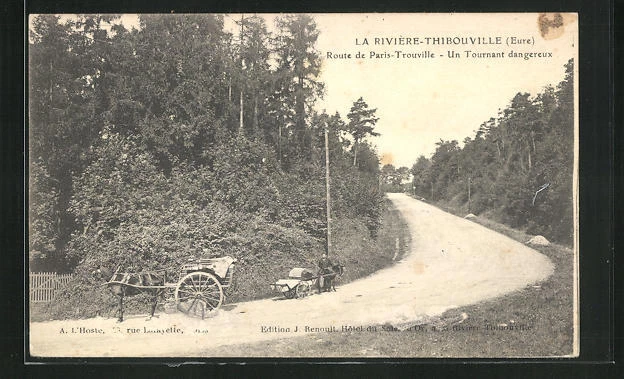 CPA La Riviére-Thibouville, Route de Paris Trouville, Un Tournant dangereux