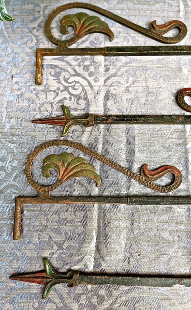 4 Antique Ornate Cast Iron Swing Arm Adjustable Curtain Rods Wall Bracket Hanger 2