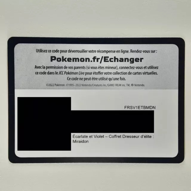 1 X Code Coffret Dresseur D'élite Etb Miraidon Écarlate Et Violet Pokémon Live