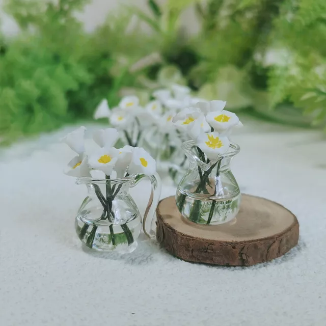 Maßstab 1:12 Puppenhaus Miniatur Blumen Transparent Glasvase Wohnzimmer Zubehör