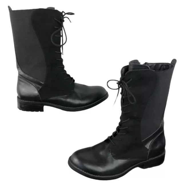 Cole Haan Autumn Chelsea Black Faux Leather Lace Up Combat Boots Womens Size 6.5