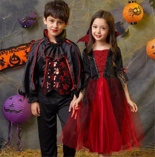 Kid Boys Children Halloween Vampire Cape Cloak Party Costume Pants outfits Set