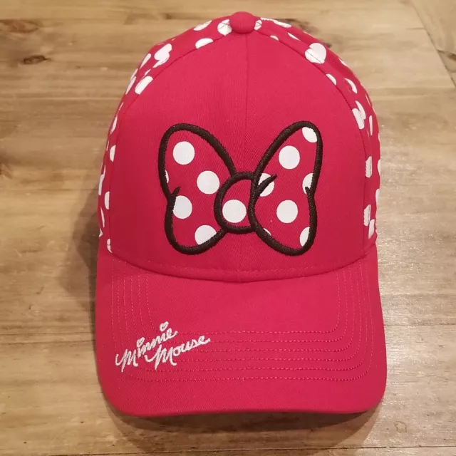 Minnie Mouse Hat Cap Strap Back Red Polka Dots Bow One Size Womens Disney