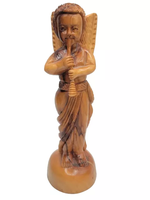 Wooden Myrtlewood Cherub Angel Statue Figurine 7" Intricate Hand Carved Wood