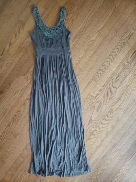 Soprano Size Medium Dark Gray Sleeveless Beaded Long Stretch Maxi Dress Charcoal