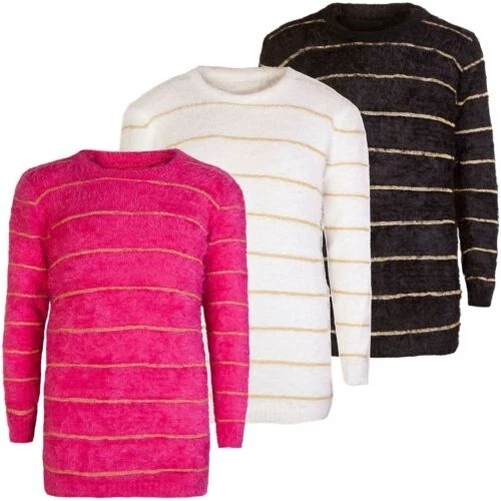 Ragazze Ciglia Maglia Maglione Bambini Pullover Soffice Lurex Stripe Top
