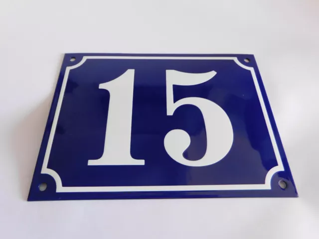 XL Large French Handcrafted Enamel Porcelain 8″x 5.75″ House Gate Number Sign 15