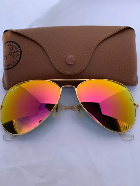 Ray-Ban Aviator Sunglasses Gold Frame Pink Yellow Flash Lens RB3025 112/4T 55mm