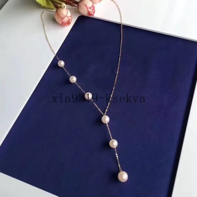 Pretty Design AAA+ 6.5-7mm real natural Akoya White pearl necklace 14k Gold P