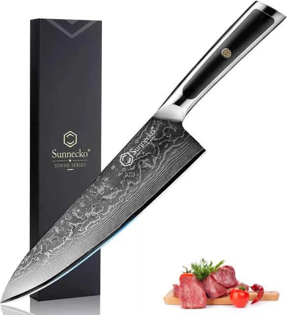 Cuchillo de chef de 8 pulgadas cubiertos afilados de cocina Damasco acero carne corte mango sólido