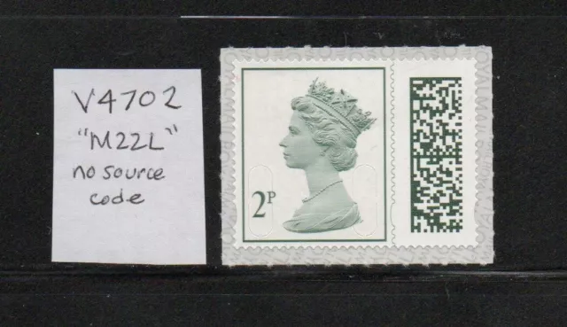 Barcode Machin - MNH/UM - 2p deep green - SG V4702 "M22L" (no source code)