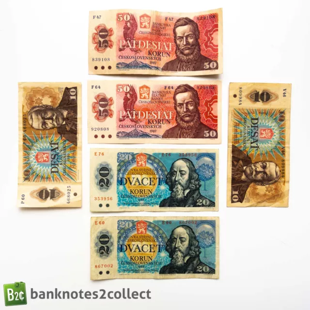 CZECHOSLOVAKIA: Set of 8 Czech Koruna Banknotes.