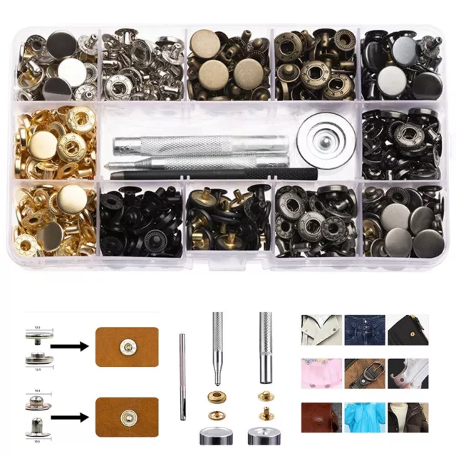 Variety of Colors Metal Snap Fasteners Button Kit for Clothing Leather Craft
