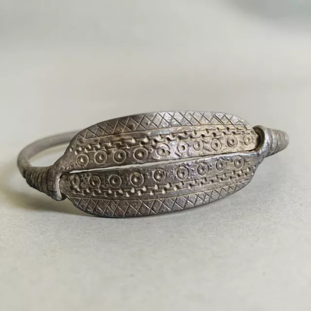 Ancient Dardanian Celtic Silvered Bronze Bangle/Bracelet With Dots & Circles Dec 2