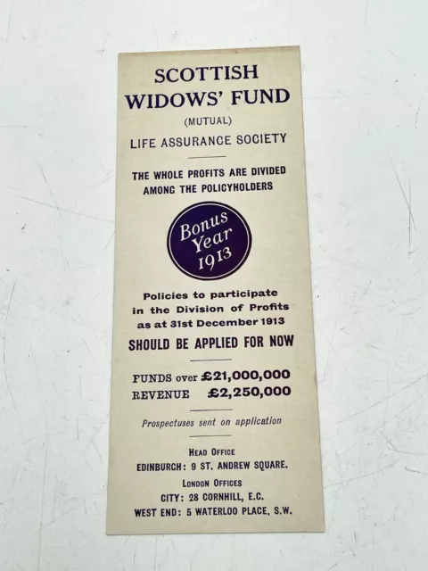 Vintage Scottish Widows Fund 1913 Life Assurance Society  Bookmark Page Mark 2