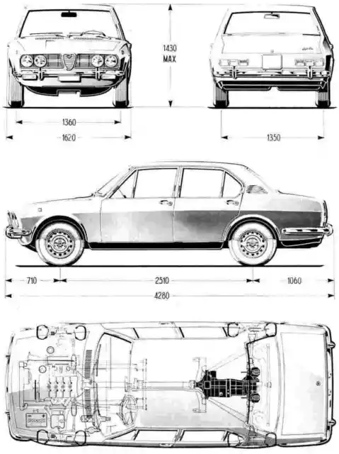 alfa romeo alfetta 1973 Blueprint Drawing A4 Photo