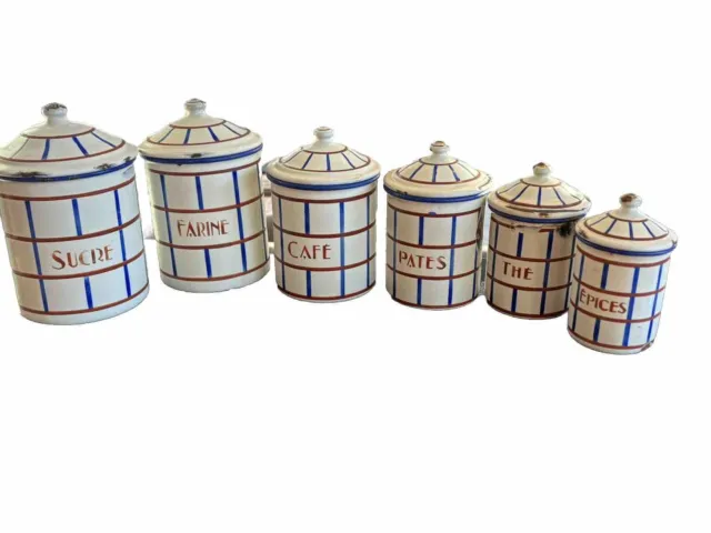 SET OF 6 Vtg French Enamel Canisters With Lids $157.25 - PicClick