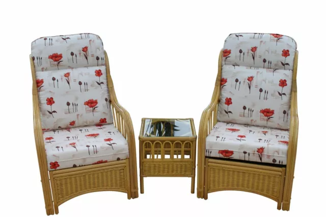 Sorrento Cane Conservatory Furniture Duo Set-2 Chairs and a Side Table - Poppy