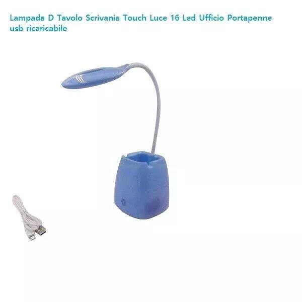 Lampada D Tavolo Scrivania Touch Luce 16 Led Ufficio Portapenne usb ricaricabile