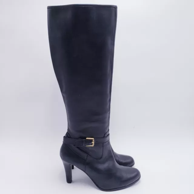 Lauren Ralph Lauren Knee High Heeled Boots Bethan Black Leather Women's Size 7.5