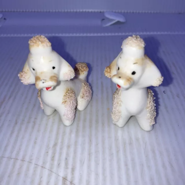 Poodle Figurines Porcelain Ceramic Set Of 2 Made In Japan White Tan Small